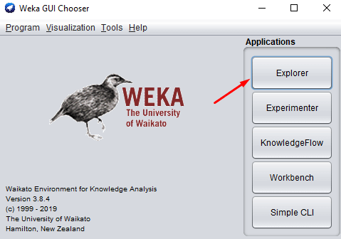 Opening WEKA application